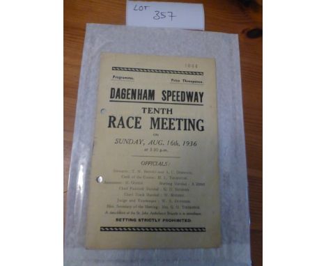 Sporting Memorabilia :Speedway Dagenham open meeting prog, 2 punch holes, 16.8.36, in good cond.