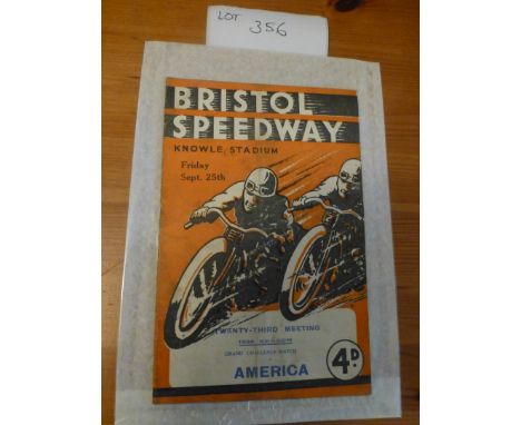 Sporting Memorabilia :Speedway Bristol v America 25.9.36, good cond, sl. creases.