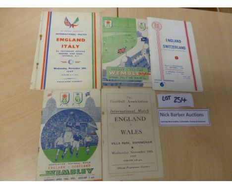 Sporting Memorabilia :Football progs England home progs Italy/Spurs ’49, Scotland/Wembley 49/51, Wales/Villa Pk 1948, Switzer