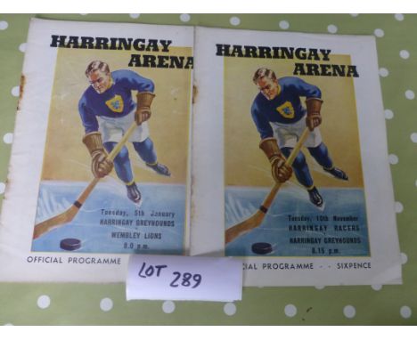 Sporting Memorabilia :Ice Hockey Harringay v Wembley 5.1.1937, plus v Harringay Greyhounds 10.11.1936, 2 programmes, uncommon