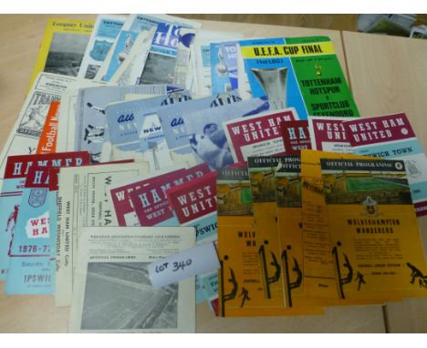 Sporting Memorabilia :Football progs T & W (45) incl Torquay, Tottenham, West Brom, West Ham, Wolves, fair/vgc, some Ipswich 