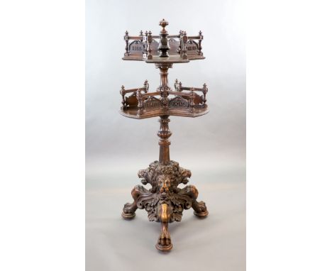   An unusual 19th century Black Forest oak revolving bookcase,with two three part tiers named after the authors - Goethe, Thi