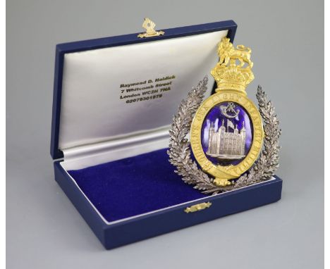   A rare royal Tower Hamlets Militia Officer's Belltop shako plate circa 1835,the central blue enamel ground populated with a