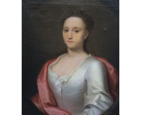   18th century English SchoolPortrait of a lady wearing a white dressoil on canvas73 x 60 cm. 