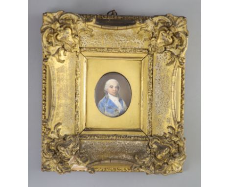   19th century English SchoolMiniature Portrait of the father of General CharretieWatercolour on ivory7 x 5.5 cm 