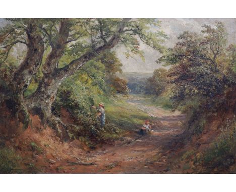   George Turner (1843-1910)Lane at Mackworthoil on wooden panelsigned, inscribed verso and dated 190130 x 46cm 