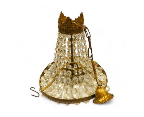 A gilt metal and lustre glass bag chandelier. Condition - fair