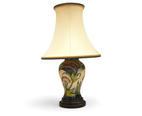 A Moorcroft lamp, shape 65/6, painter LB, with shade 37cm high. Condition - fair to good