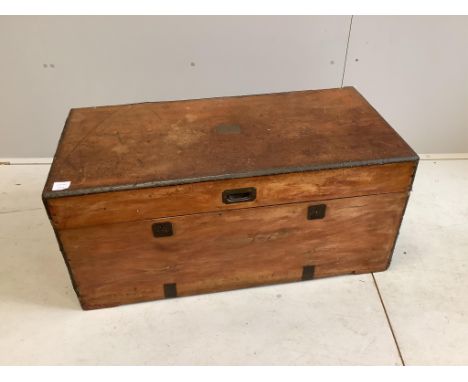 A Victorian oak and camphorwood brass bound trunk, width 100cm, height 46cm. Condition - fair to good