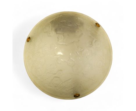 An Art Deco Muller Freres frosted glass hanging light, 36cm diameter. Condition - fair to good, some chips to the edge of the