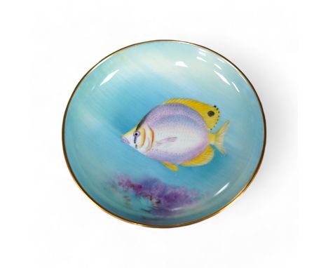 A Royal Worcester 'Four Eyed Fish' dish, signed, 9cm diameter. Condition - good
