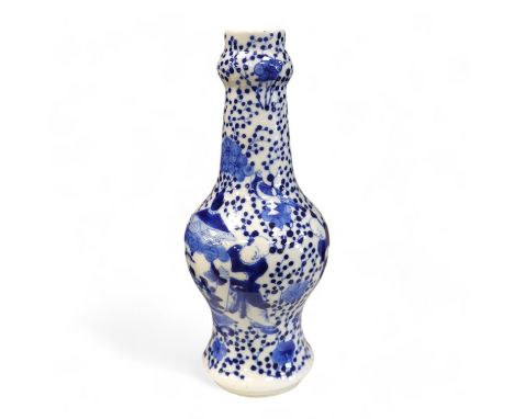 A Chinese blue and white 'boys' bottle vase, Kangxi mark but 19th century, 26cm high. Condition - good