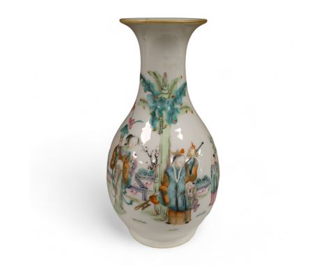 A Chinese porcelain famille rose vase, Qianlong red seal mark to the base, but early 20th century, 22cm high. Condition - goo
