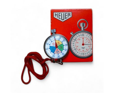 A 1960's chrome cased Heuer yacht timer, with polychrome dial, with associated box. Condition - good