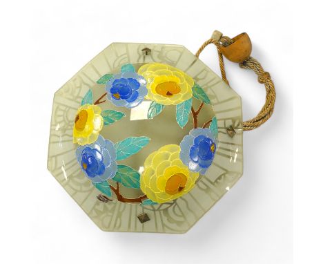 An L. Viale floral glass octagonal hanging light, 34.5cm diameter. Condition - fair to good