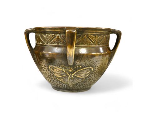Bruyn, a porcelain Art Nouveau 'butterfly' planter with applied copper skin, signed to the base and numbered 4611, 28.5cm dia