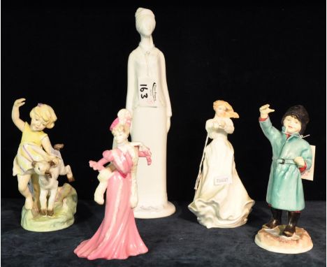 Two Royal Worcester porcelain figurines modelled by F. G Doughty, 'February' and 'April'. Together with a Coalport figurine '