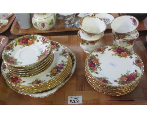 Tray of Royal Albert bone china 'Old country roses' design items to include; cups, saucers and plates. (B.P. 21% + VAT)Sticky