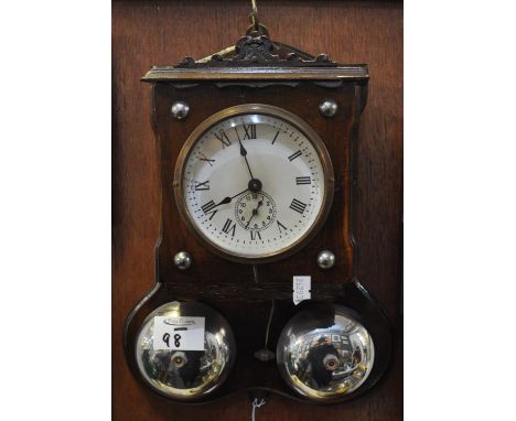 German alarm wall clock striking on two external bells, 30cm high approx. (B.P. 21% + VAT) 