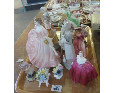 Tray of china figurines, continental, Coalport 'Joanne', Royal Worcester 'Sophie' etc. (B.P. 21% + VAT) 