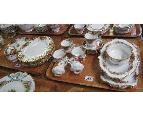 Two trays of Royal Albert 'Old Country Roses' items to include; cups, saucers, sucrier, bowls, plates, cake stand etc. (2) (B