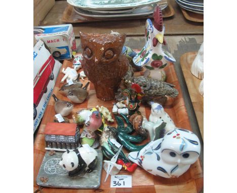 Tray of china to include; Beswick panda, bird studies including; Royal Worcester chaffinch, owls etc. (B.P. 21% + VAT) 