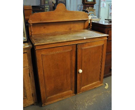 Late Victorian pine farmhouse cupboard with ceramic knob handle. (B.P. 21% + VAT)Rustic/worn condition. Split to the top.