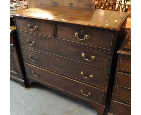 19th Century mahogany inlaid straight front chest of two short and three long drawers with brass loop handles on bracket feet