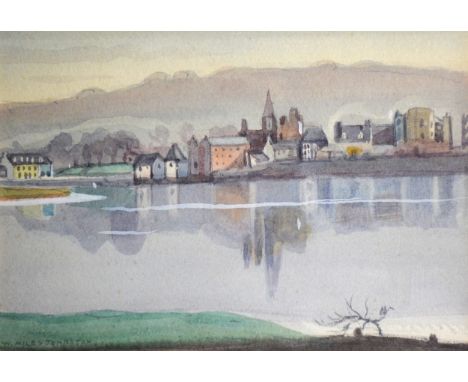 William Miles Johnston, Kirkcudbright Harbour, signed in pencil, watercolour sketch, 12cm x 17.8cm.