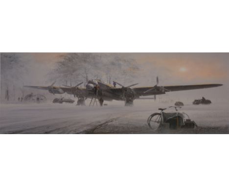 After Edward West, In The Mists of Time, signed by artist and Flt Lt Phil Ainley DFC, WW2 aviation print, ltd ed 96/200, 29.5