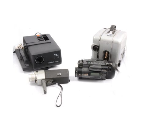 Projectors and video cameras, including Zeiss Ikon Compact autofocus projector; OMO Myra 2 projector; Sedic S-2 cine camera; 