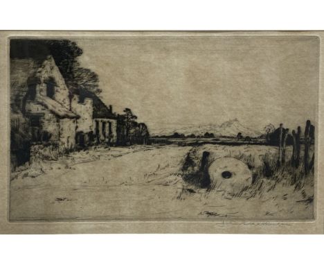 John G Mathieson, Old Mill, Stirling, signed in pencil, mono etching, plate 15cm x 22.5cm.