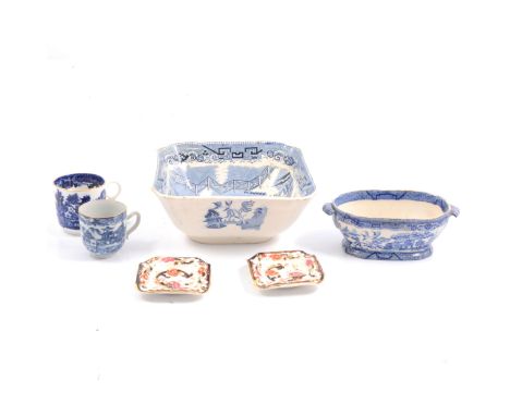 Masons Ironstone 'Mandalay' pattern saucers, ashtrays, square bowl; a Masons Morley's meat platter and plate; and other Willo