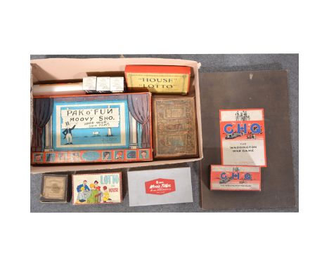 Selection of early games and toys; including Waddington WW2 war game CHQ; Pak o' Fun Mooby Sho; two House of Lotto sets; Aneh