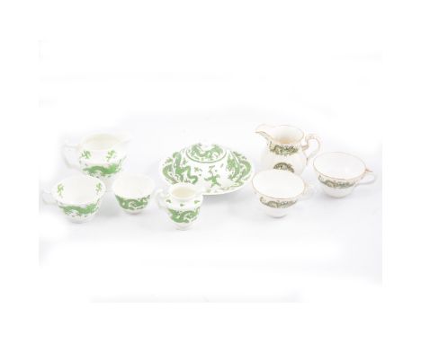 Hammersley &amp; Co Green Dragon' part dinner service, comprising lidded tureen, plates, egg cups etc.; plus a Copeland Spode