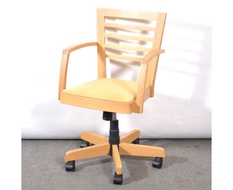 John Lewis light oak office chair, ladder back, width 54cm.