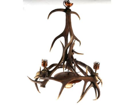 Antlers: An Austro-German Red Deer Antler Chandelier (Cervus elaphus), constructed from eight shed Red deer antlers, fitted w
