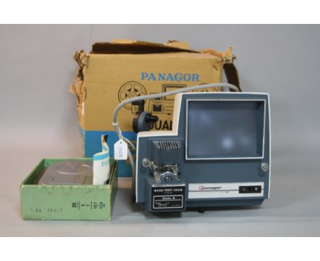 AN AJAX 8MM BATTERY OPERATED MOVIE PROJECTOR, together with a boxed Panagor model 102 Super 8mm editor viewer with 4x 8mm cin