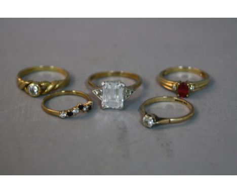 FIVE 9CT DRESS RINGS, ring sizes N, R, K, Q, M, approximate weight 12.8 grams