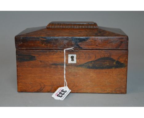 A ROSEWOOD TEA CADDY (fitted middle section, missing lids) (no key)