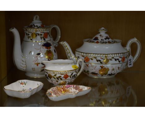 ROYAL CROWN DERBY, to include 'Asian Rose' (seconds), coffee pot, teapot and milk jug, 'Olde Avlesbury' trinket dish and 'Der