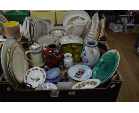 FOUR ROBERTSONS ENAMEL GOLLY BADGES, two pieces of Poole Pottery, a quantity of Poole Mandalay pattern dinner wares, etc