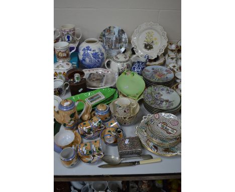 A VICTORIAN AESTHETIC PATTERN PART TEA SET, Flower Fairy collectors plates, Japanese coffee set, postcards, hip flask, etc