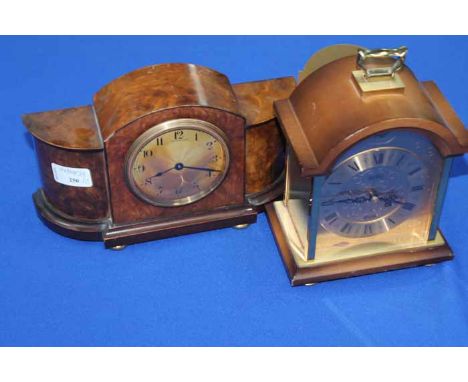 WALNUT MANTEL CLOCK 
together with one other 