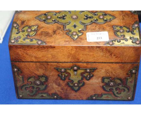 WALNUT AND BRASS TEA CADDY