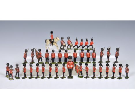 Britains toy soldiers - lead Guards figures, including thirteen troopers and a standard bearer from Set 82, Scots Guard Pione