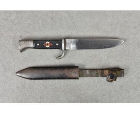 Guernsey German Occupation interest - A German Third Reich Hitler Youth knife Arthur Schuttelhofe, the single edge steel blad