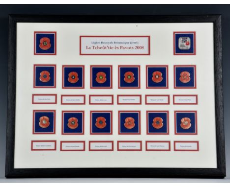 Poppy Appeal 2008 - Cased set of twelve Jersey Parishes the framed well mounted display showing enamel badges for each Parish