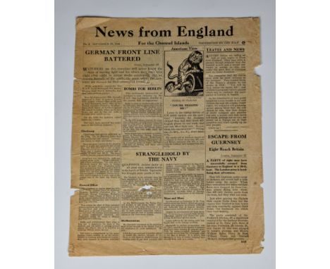Channel Islands WW2 Occupation interest - A rare " News from England" RAF drop leaflet / paper No.2 SEPTEMBER 30, 1940 'News 