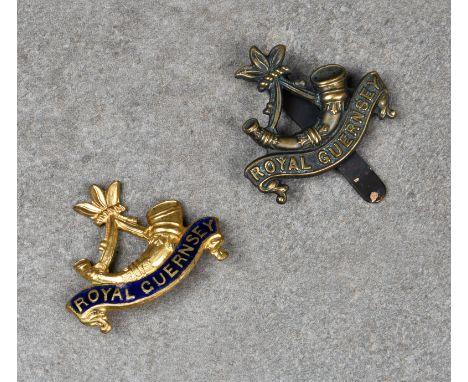 Royal Guernsey Light Infantry interest - cap badge and sweetheart brooch the gilt metal and enamel brooch (no pin) resembling
